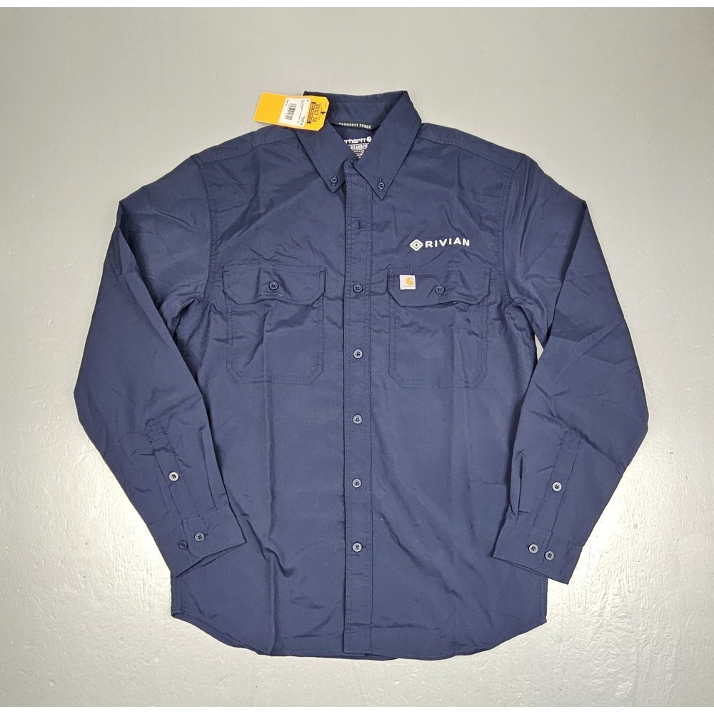 Carhartt/‎ Rivian Button Down Shirt Mens Medium Blue Force Relaxed Fit NWT